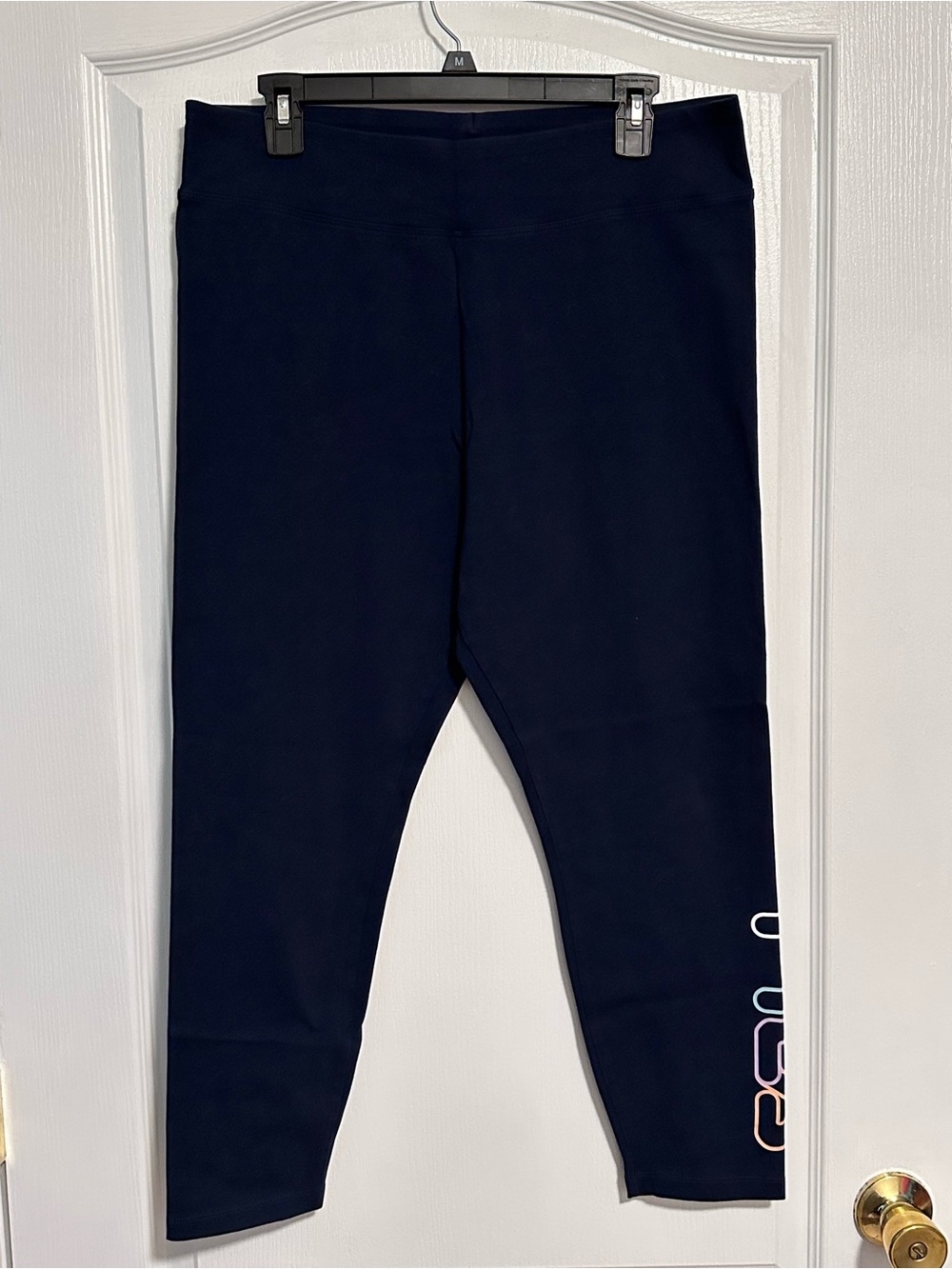 FILA Navy Leggings XXL Color Logo Athletic Stretch Pants No Pockets